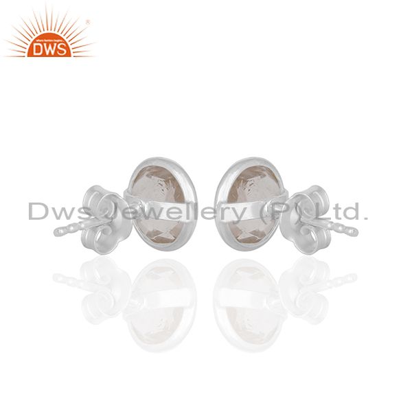 Suppliers Handmade Silver Plated 925 Sterling Silver Rose Quartz Gemstone Studs Earrings