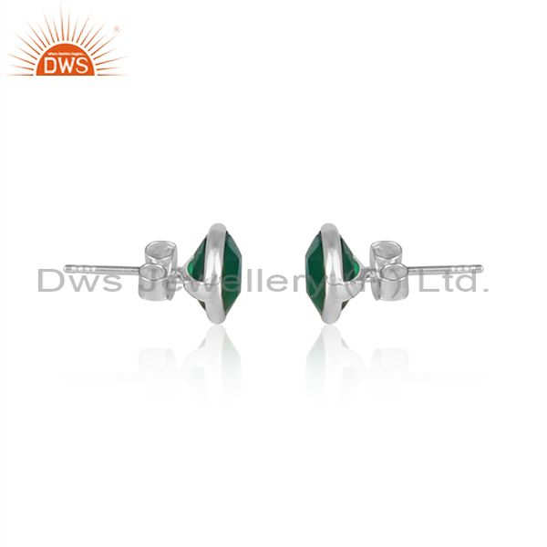 Suppliers Round Green Onyx Gemstone 925 Silver Stud Earrings Jewelry Wholesale