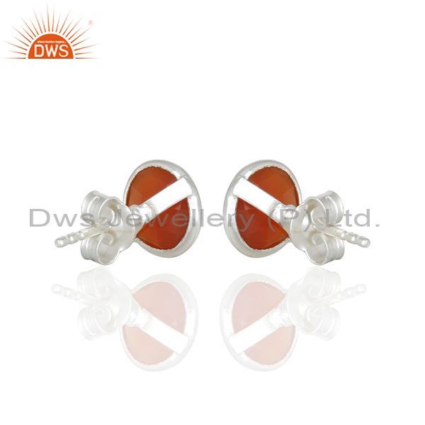 Suppliers Red Onyx Gemstone Sterling Silver Round Stud Earrings Manufacturer