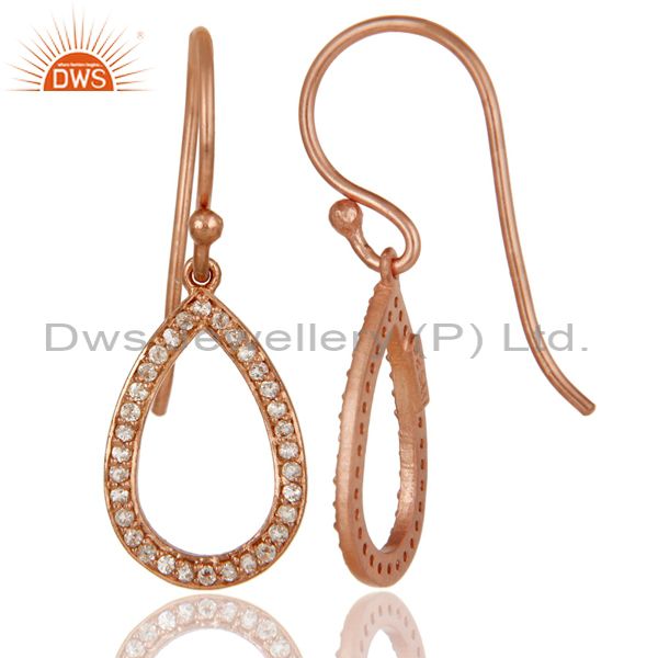 Suppliers 18k Rose Gold Plated Pear Cut 925 Sterling Silver Drop Earrings with White Topaz