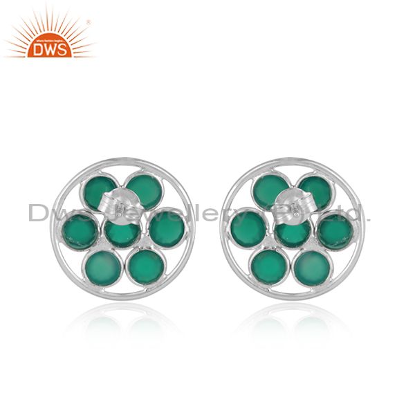 Floral designer sterling silver earring jewelry with green onyx