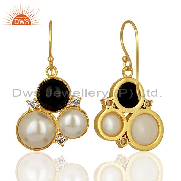 Suppliers Natural Pearl and Black Onyx Gemstone Bras Earrings Jewelry Supplier