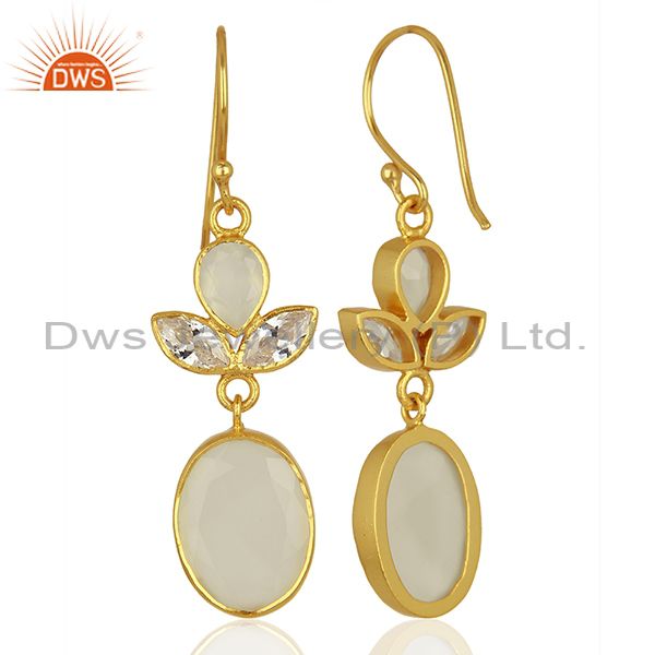 Suppliers Designer Gold Plated CZ White Chalcedony Gemstone Fashion Earrings