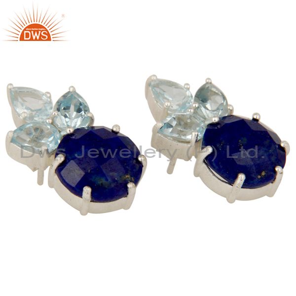 Suppliers 925 Sterling Silver Lapis Lazuli And Blue Topaz Gemstone Cluster Stud Earrings