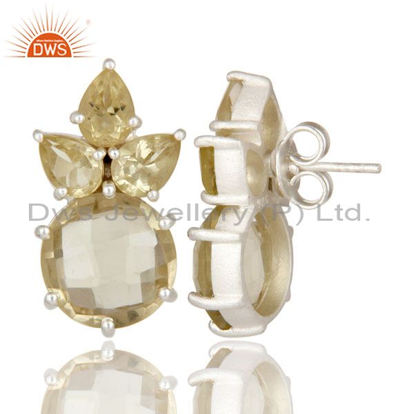 Designers 925 Sterling Silver Lemon Topaz Gemstone Prong Set Post Stud Earrings