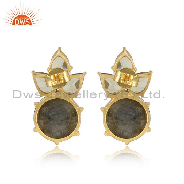 18K Yellow Gold Plated Sterling Silver Lemon Topaz And Labradorite Stud Earrings