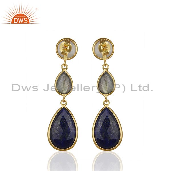 Suppliers 18K Gold Plated Sterling Silver Lapis Lazuli And Labradorite Dangle Earrings