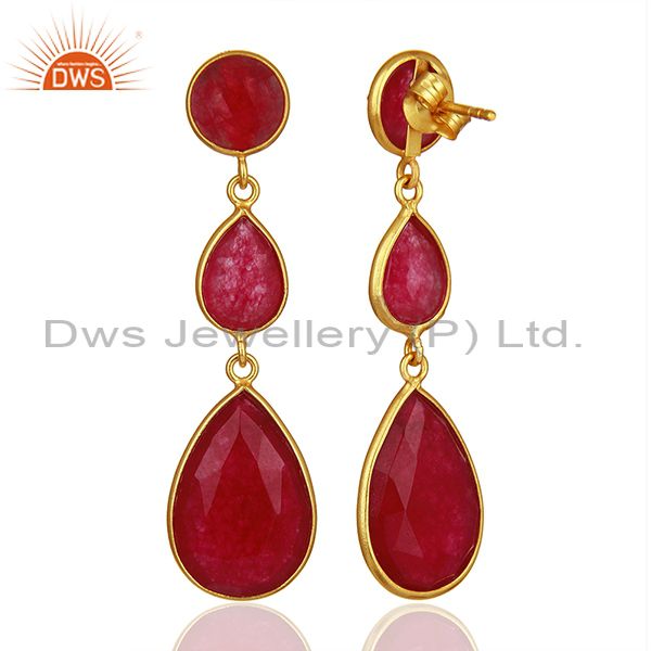 Suppliers Red Aventurine Gemstone Gold Plated 925 Silver Dangle Earring Supplier