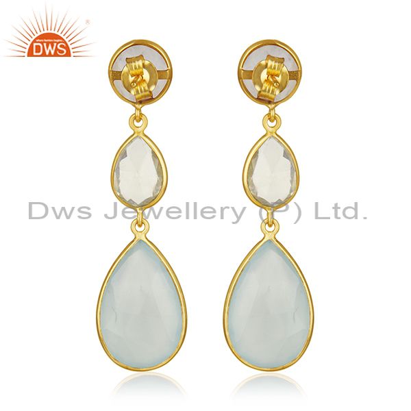 Suppliers Bezel Set Multi Gemstone 925 Silver Gold Plated Dangle Earring for Womens