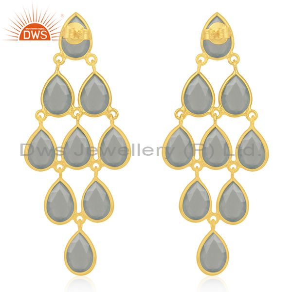 Suppliers Aqua Chalcedony Gemstone Gold Plated 925 Silver Earring Manufacturers