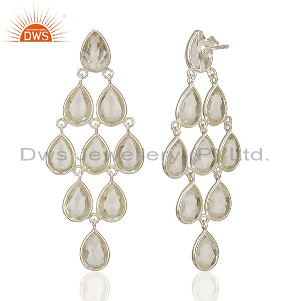 Suppliers Clear Crystal Quartz Gemstone 925 Fine Silver Dangle Earrings Jewelry