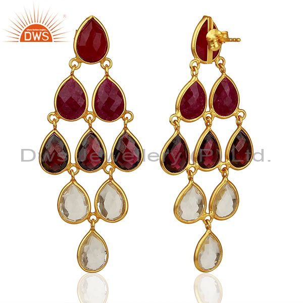 Suppliers Garnet Gemstone and Crystal 925 Silver Dangle Earrings Jewelry