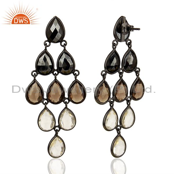 Suppliers Multi Gemstone 925 Silver Black Rhodium Plated Girls Earrings Jewelry