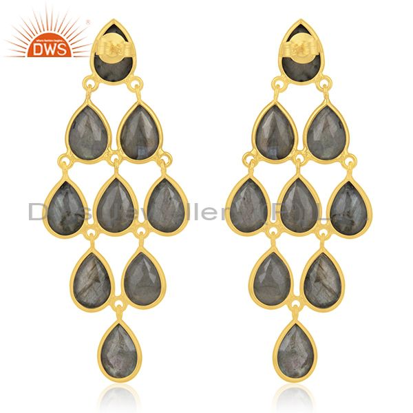 Suppliers Handmade Gold Plated 925 Silver Labradorite Gemstone Earring Supplier Wholesale
