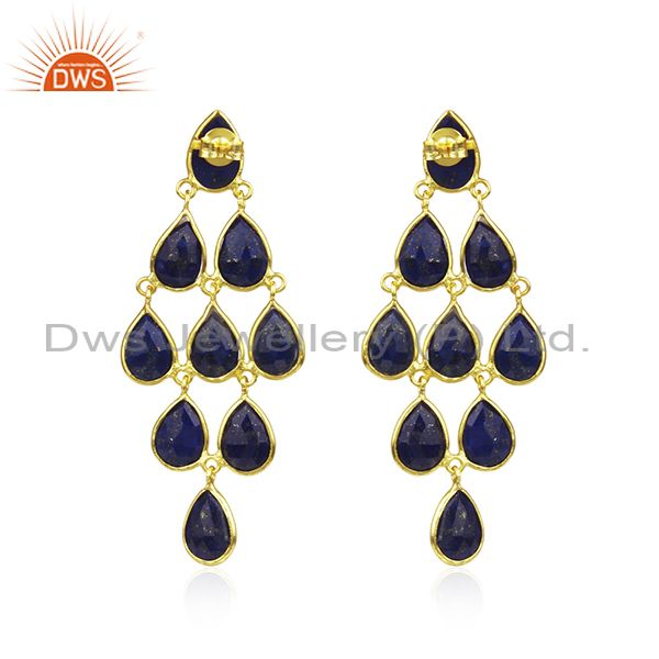 Suppliers Lapis Lazuli Gemstone Gold Plated 925 Silver Earrings Manufacturer