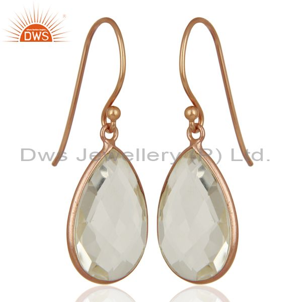 Suppliers 18K Rose Gold Plated Sterling Silver Crystal Quartz Bezel Set Drop Earrings