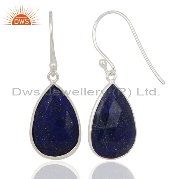 Wholesalers 925 Sterling Silver Faceted Lapis Lazuli Bezel Set Gemstone Teardrop Earrings