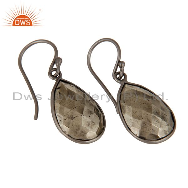Suppliers Black Rhodium Plated Sterling Silver Faceted Pyrite Bezel Set Drop Earrings
