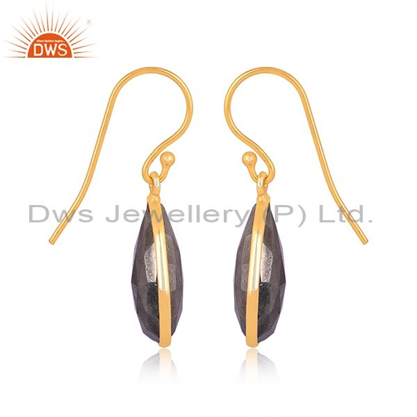 Exporter 18K Yellow Gold Plated Sterling Silver Faceted Pyrite Bezel Set Teardrop Earring
