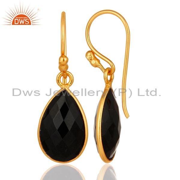 Designers 925 Sterling Silver Faceted Black Onyx Gemstone Pear-Shape Drop Earrings