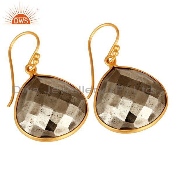Suppliers 14K Yellow Gold Plated Sterling Silver Faceted Pyrite Bezel Set Drop Earrings