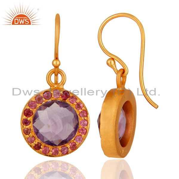 Designers 925 Sterling Silver Amethyst Gemstone Dangle Earring With 18K Gold Plated