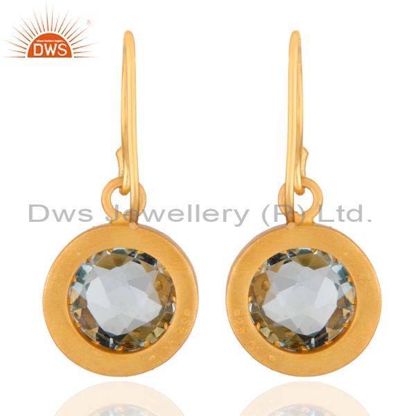 Suppliers 14K Yellow Gold Plated Sterling Silver Blue Topaz And White Topaz Halo Earrings