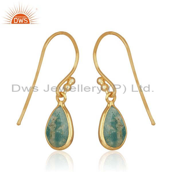 Suppliers Amazonite Gemstone 925 Silver 14k Gold Plated Drop Earring Jewelry Wholesale