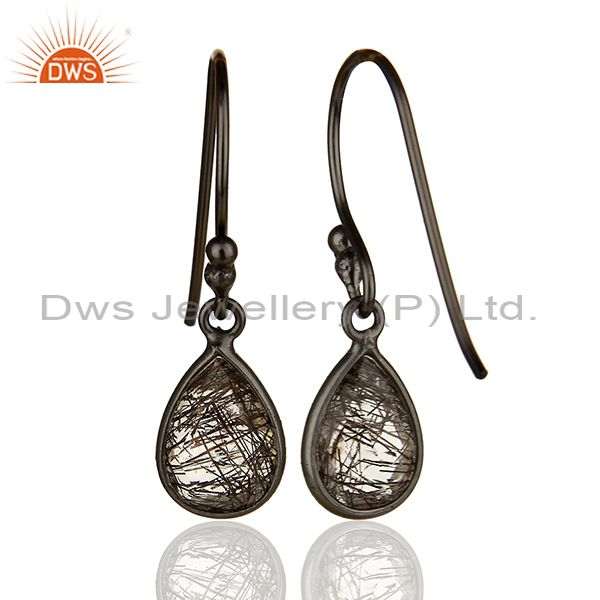 Suppliers Handmade 925 Silver Black Rutile Gemstone Girls Drop Earrings Jewelry