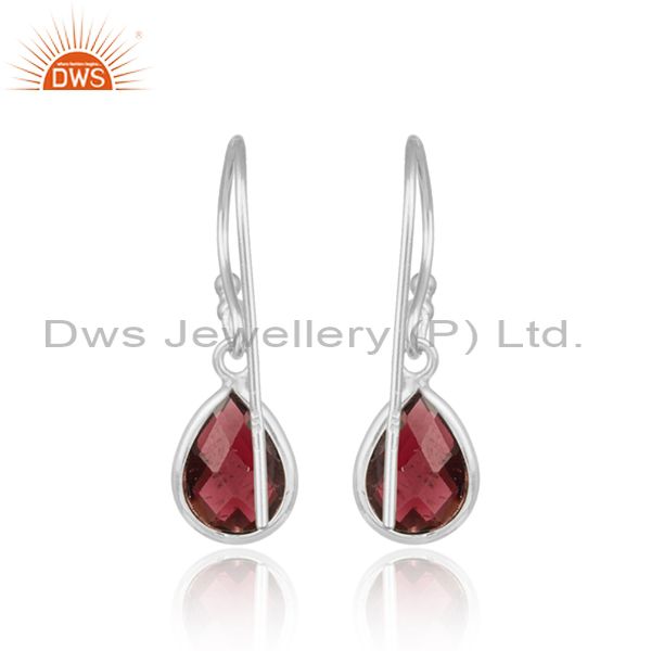 Handcrafted sterling silver drop dangle with garnet