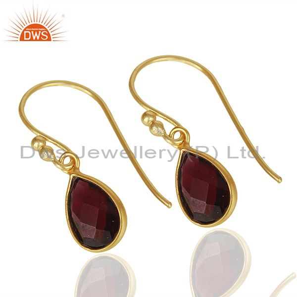 Pear Shaped Garnet Set Gold On 925 Silver Ear Wire Earrings