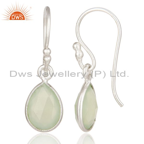 Designers 925 Sterling Silver Green Chalcedony Gemstone Bezel Set Earrings