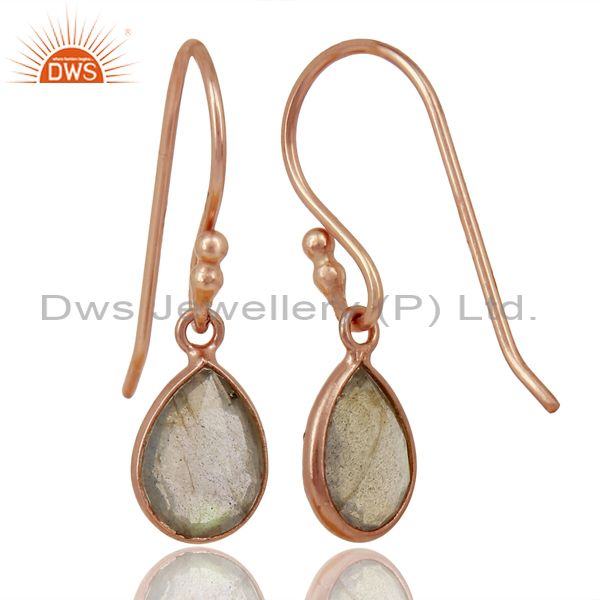 Suppliers 18K Rose Gold Plated Sterling Silver Faceted Labradorite Bezel Set Drop Earrings