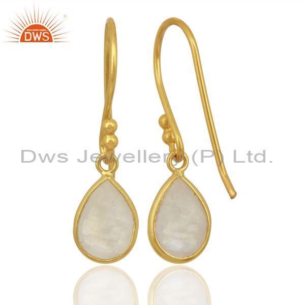 Suppliers Rainbow Moonstone Gold Plated Handmade 925 Silver Drop Earring Jewelry