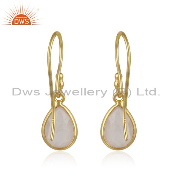 Suppliers Gold Plated Silver Rose Quartz Gemstone Earrings Jewelry Supplier
