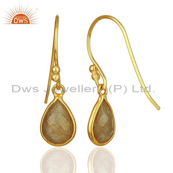 Suppliers Golden Rutile Gemstone Gold Plated 925 Silver Drop Earrings Jewelry