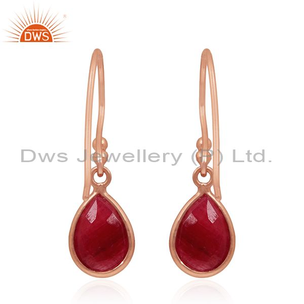 Suppliers Rose Gold Plated 925 Silver Ruby Corundum Gemstone Drop Earrings Manufacturers