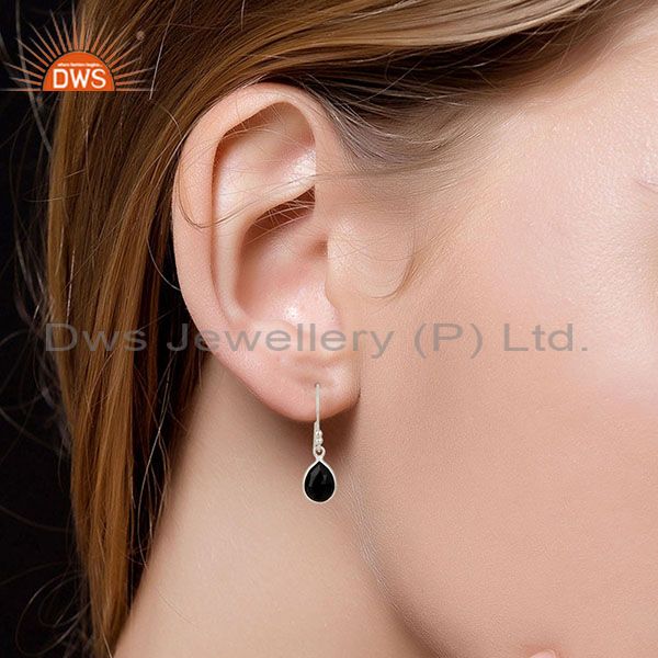 Suppliers Solid 925 Silver Faceted Black Onyx Gemstone Bezel Set Teardrop Earrings