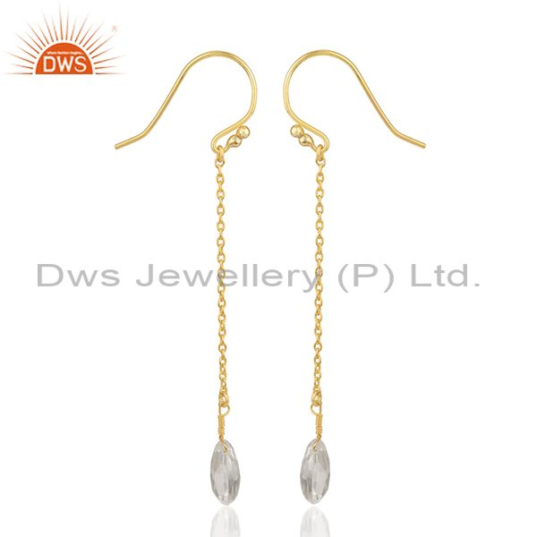 Suppliers Crystal Quartz 92.5 Sterling Silver Gold Plated Chain Earring Supplier