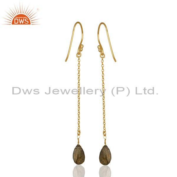 Suppliers 18K Rose Gold Plated Sterling Silver Labradorite Drop Long Chain Earrings