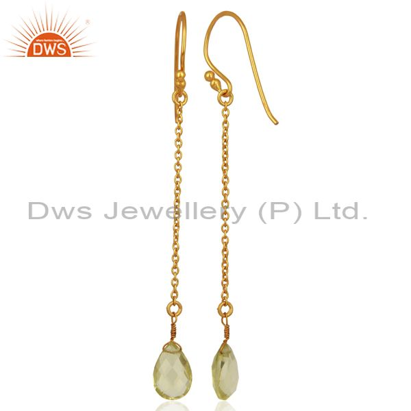 Wholesalers 18K Yellow Gold Plated Sterling Silver Lemon Topaz Link Chain Drop Earrings
