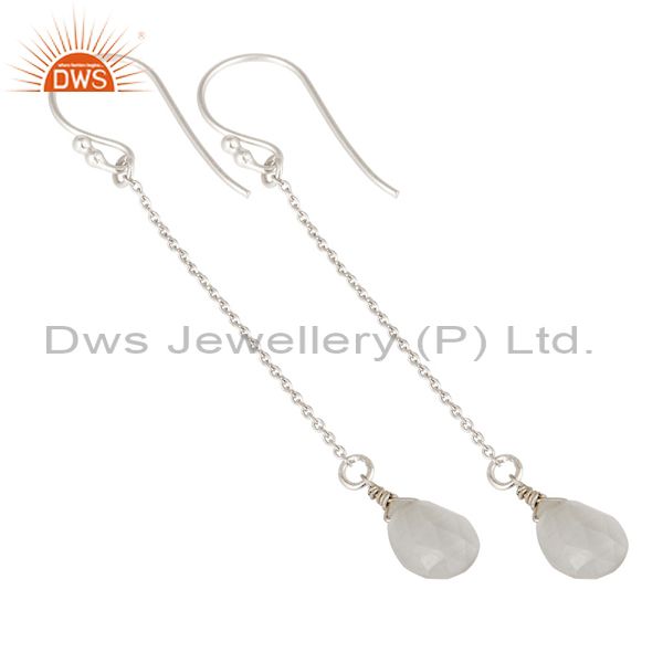 Designers Solid Sterling Silver White Moonstone Chain Drop Earrings