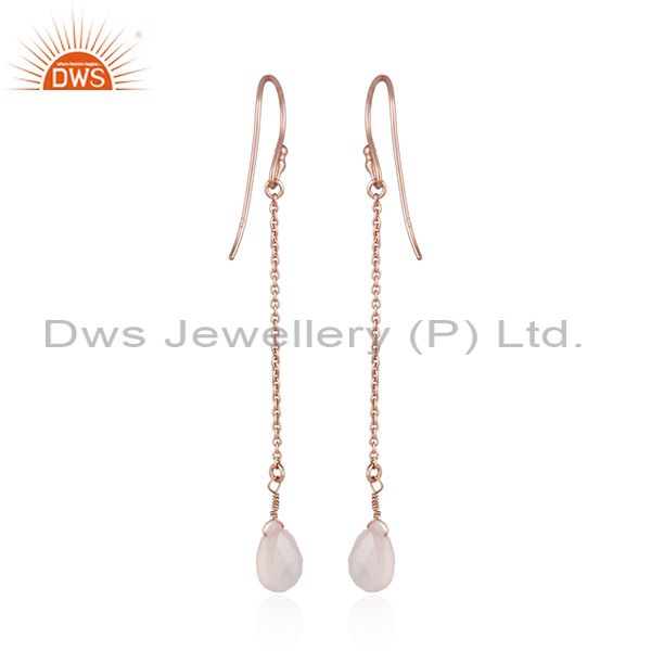 Exporter 18K Rose Gold Plated Sterling Silver Rose Chalcedony Link Chain Dangle Earrings