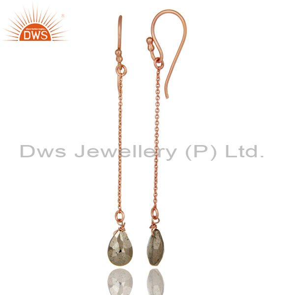 Designers 18K Rose Gold Plated Sterling Silver Golden Pyrite Briolette Dangle Earrings