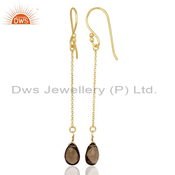 Designers Smoky Topaz Simple Chain Gold Plated Wholesale Earring Jewelry
