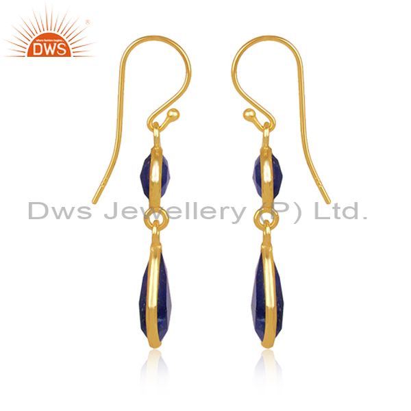 Lapis lazuli gemstone designer gold plated silver girls earrings