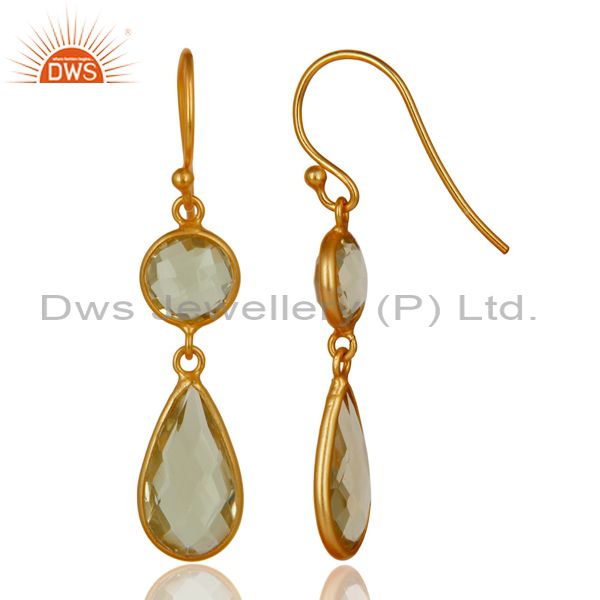 Suppliers Lemon Topaz Bezel Set Gemstone Dangle Earrings Made In 18K Gold Over Silver