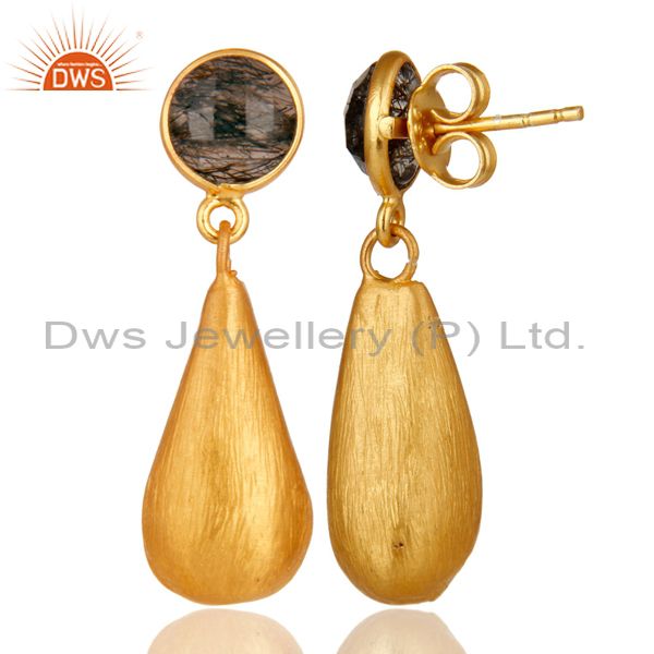 Designers Tourmulated Quartz 22K Yellow Gold Plated Sterling Silver Teardrop Earrings
