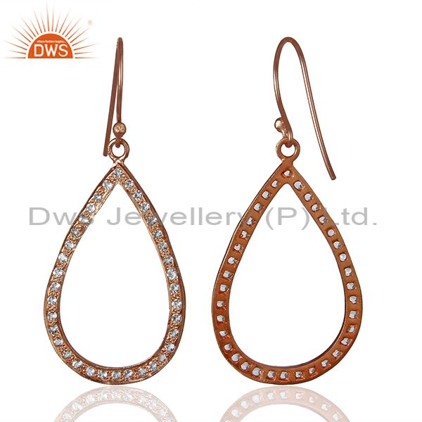 Suppliers Rose Gold Plated 925 Silver White Topaz Gemstone Earrings Manufacturer