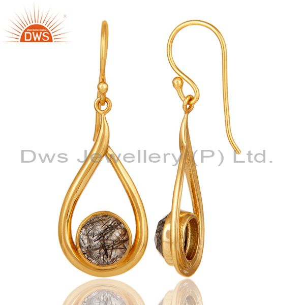 Designers 18k Yellow Gold Plated Tourmulated Quartz Gemstone Sterling Silver  Earring